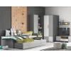 Modernes Jugendzimmer-Set in Grau und Weiß mit Bett, Kleiderschrank und TV-Möbel.