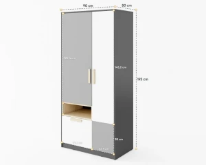 L-PO02 Kleiderschrank 90 cm Weiß/Grau Deine Möbel