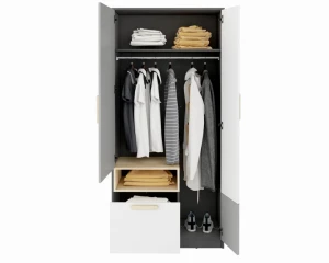 L-PO02 Kleiderschrank 90 cm Weiß/Grau Deine Möbel