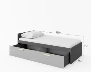 Bett L-PO13 90x200 cm mit Ausziehbett und Schublade / mit Schublade