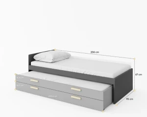 Bett L-PO13 90x200 cm mit Ausziehbett und Schublade / mit Schublade