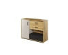 Sideboard in Eiche-Nachbildung mit Fronten in Hellgrau und Anthrazit.
