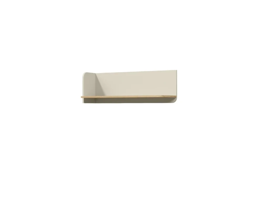 Schlichtes Wandregal in minimalistischem Design in Beige und heller Holzoptik.