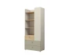 High standing shelf in beige and wood look with three coloured drawers for the children's room.