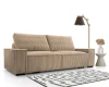 Elegantes beiges Cord-Sofa im modern eingerichteten Wohnzimmer mit Stehlampe.