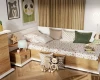 Gemütliches Kinderzimmer-Set mit Bett und Nachttisch in Eiche-Weiß.