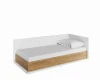 Modernes weißes Jugendbett mit Frontblende in Eiche-Dekor, inklusive Matratze und weißem Kissen.