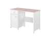 Kinderschreibtisch in Weiß und Rosa mit Schublade und Seitenschrank.