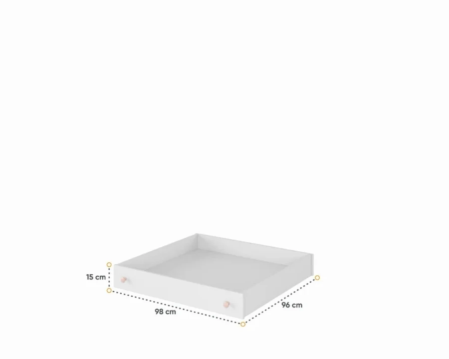 Dimensions of the white drawer for storage space under the bed