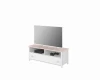 Weiß-rosa TV-Unterschrank mit Fernseher und Spielkonsolen