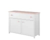 Elegante weiße Kinderkommode mit rosa Oberplatte und zwei Türen