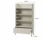 Abmessungen des beigen Bücherregals: 159 cm Höhe, 89 cm Breite.