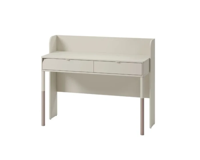 Moderner beige Schreibtisch mit zwei Schubladen für das Kinderzimmer.