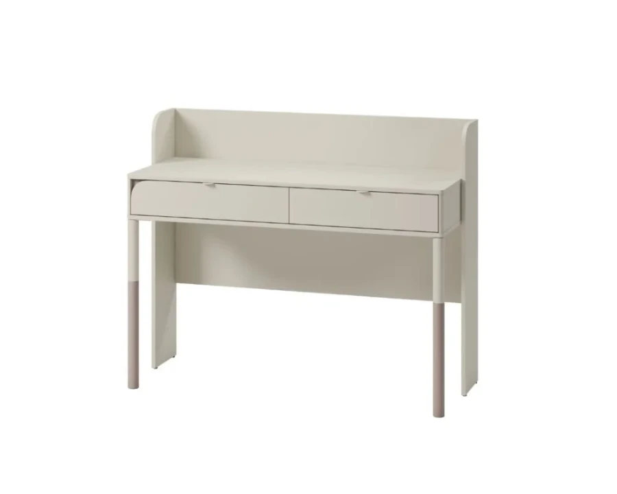 Moderner beige Schreibtisch mit zwei Schubladen für das Kinderzimmer.