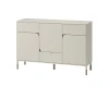 Beiges Sideboard mit drei Schubladen und zwei Schranktüren.