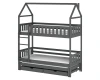 Grey bunk bed in house look with pull-out sleeping space and two drawers on a white background.