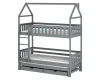 Grey bunk bed house shape with three lying surfaces and bed box for the children's room.