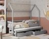 Modernes graues Hausbett für Kinder mit Gästebett und Stauraum.