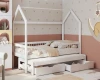 Klassisches weißes Hausbett mit Ausziehfunktion und zwei Schubladen.