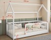 Maße für weißes Kinderhausbett: 206 cm Länge, 155 cm Höhe und 97 cm Breite.