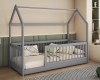 Graues Kinderhausbett mit Sicherheitsgeländer und Lattenrost in modernem Design.