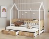 Weißes Kinderhausbett mit Eichen-Dekor, zweiter Schlafebene und Schubladen