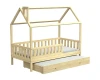 Hausbett aus Kiefernholz mit Rausfallschutz und zweiter Liegefläche zum Ausziehen.