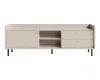 Modernes Lowboard in Beige mit Holzoptik und schwarzen Metallfüßen.