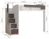 Detaillierte Maßangaben für das Kinderhochbett mit Treppe und Stauraum in Zentimetern.