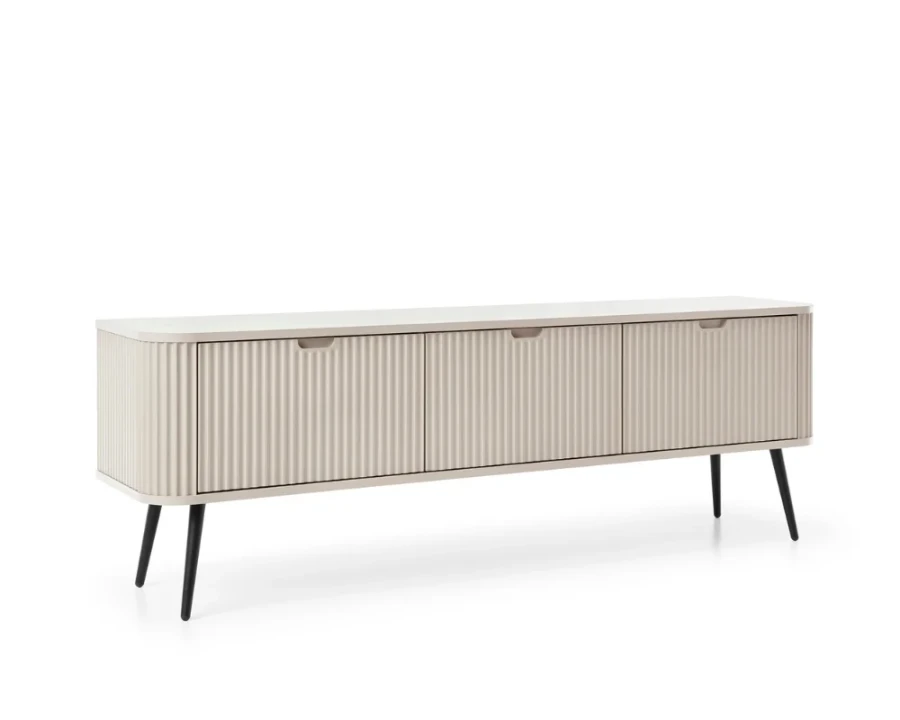 Beige Lowboard mit Riffel-Front und schwarzen Metallbeinen