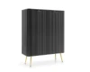 Schwarzes Sideboard mit geriffelter Front und goldenen Beinen in der Seitenansicht.