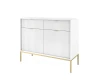 Modernes weißes Sideboard in Riffel-Optik mit goldenem Metallgestell.