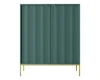 Stilvolles grünes Highboard mit Rillendesign und goldenen Akzentfüßen.