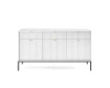 Weißes Sideboard mit geriffelter Front und schwarzen Metallbeinen.
