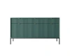 Dunkelgrünes Sideboard mit vertikaler Rillenoptik und schwarzen Metallfüßen.