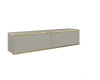 Hängendes TV-Lowboard in Grau mit eleganten Goldleisten, modernes Design.