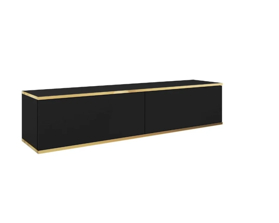 Modernes hängendes Lowboard in Schwarz mit luxuriösen Golddetails.