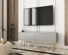 Graues TV-Sideboard mit goldenen Beinen und dekorativem Goldrand für ein luxuriöses Wohnzimmer.