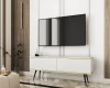 Weißes TV-Sideboard auf schwarzen Beinen in stilvollem Interieur