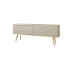 Modernes Lowboard in Beige mit geriffelter Front und eleganten Goldfüßen für das Wohnzimmer.