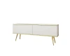 Weißes TV-Lowboard mit strukturierter Front und goldenen Metallbeinen im modernen Design.