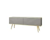 Graues Lowboard mit eleganter Streifenstruktur und filigranen Goldbeinen, ideal als TV-Bank.