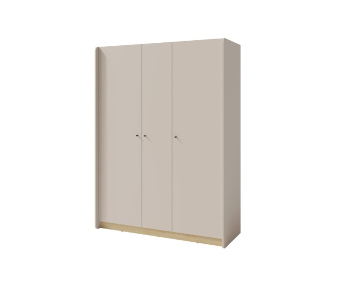 Moderner 3-türiger Kleiderschrank in Beige und Eiche-Optik, minimalistisches Design.