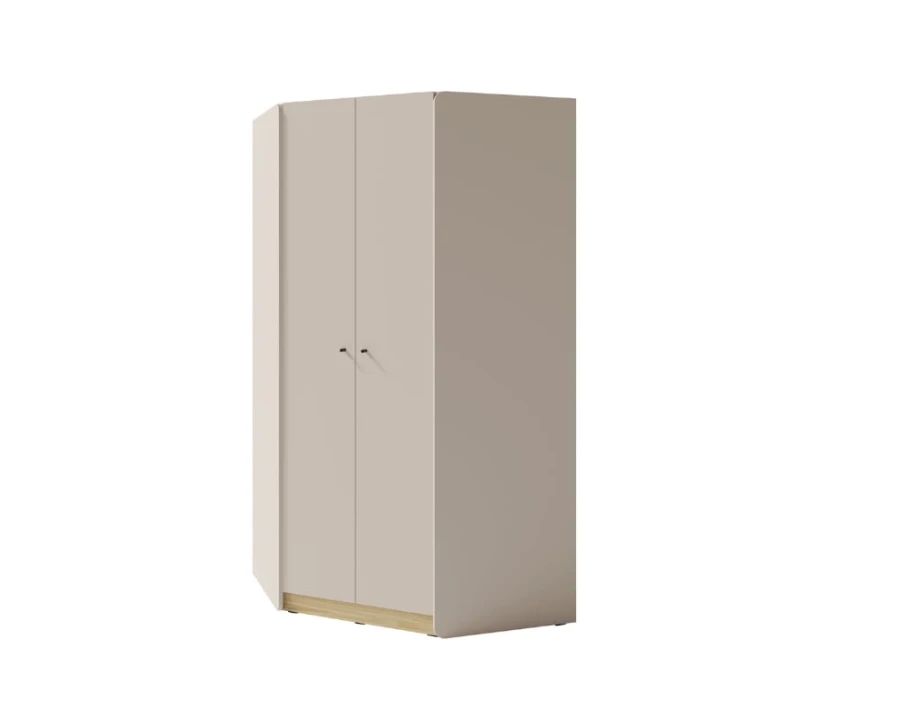 Zweitüriger Eckkleiderschrank in Beige und Eiche aus der Albi Möbelserie.