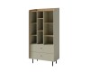 Stilvolles Bücherregal in Beige mit vielseitigem Stauraum und schwarzen Metallbeinen.