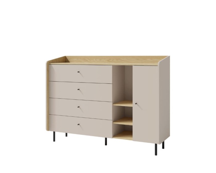 Elegantes Sideboard mit Stauraum: Vier Schubladen und eine Tür in hellem Sandton.