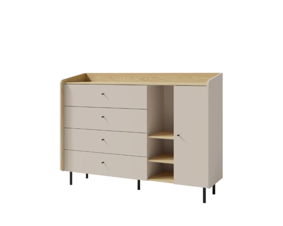 Elegantes Sideboard mit Stauraum: Vier Schubladen und eine Tür in hellem Sandton.