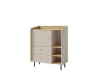 Moderne beige Kommode mit Eiche-Details, Schubladen und offenen Fächern für Wohn- oder Kinderzimmer