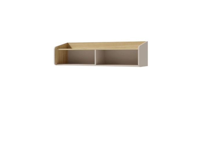 Hängeregal mit zwei offenen Fächern in Eiche-Optik und Beige für zusätzlichen Stauraum.
