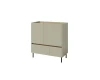 Salbeigrünes Highboard mit Holzdetails und schwarzen Füßen, modernes Design für das Wohnzimmer.